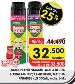 Promo Harga Baygon Max Obat Nyamuk Aerosol  Floral Fantasy, Cherry Berry, Matcha Paradise 500 ml - Superindo