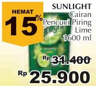 Promo Harga SUNLIGHT Pencuci Piring Lime 1600 ml - Giant