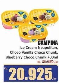 Promo Harga CAMPINA Ice Cream Neapolitan, Chocolate Vanilla Choco Chunk, Blueberry Choco Chunk 700 ml - Hari Hari
