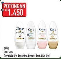 Promo Harga DOVE Deo Roll On Powder Soft, Silk Dry, Invisible Dry 40 ml - Hypermart