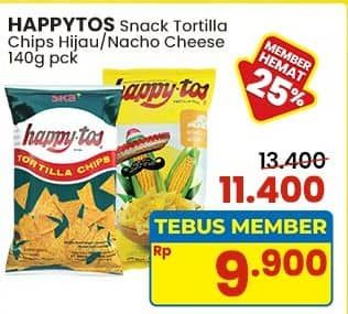 Promo Harga Happy Tos Tortilla Chips Hijau, Nacho Cheese 140 gr - Indomaret