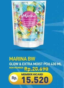Promo Harga Marina Brightening Body Wash Glow Extra Moist 430 ml - Hypermart