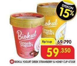 Promo Harga BIOKUL Greek Yogurt Strawberry Flavor, With Honey 473 gr - Superindo
