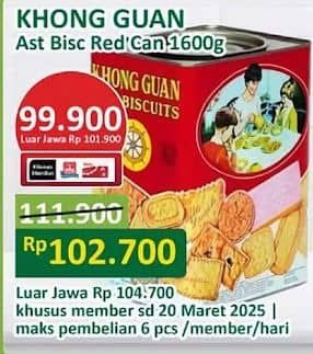 Promo Harga Khong Guan Assorted Biscuit Red Persegi 1600 gr - Alfamart