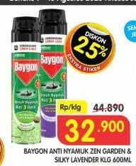 Promo Harga Baygon Insektisida Spray Silky Lavender, Zen Garden 600 ml - Superindo