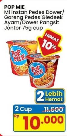 Promo Harga Indomie Pop Mie Instan Kuah Pedes Dower Ayam, Goreng Pedes Gledeek Ayam, Pedes Dower Pangsit Jontor 75 gr - Indomaret