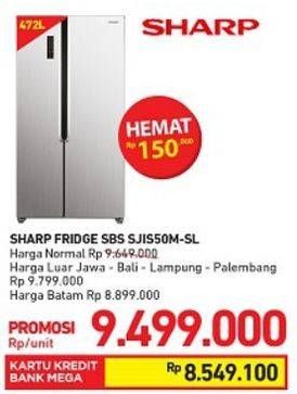 Promo Harga SHARP  SJ-IS50M-SL | REFRIGERATOR SBS 1 pcs - Carrefour