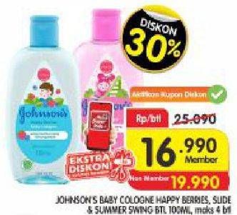 Promo Harga JOHNSONS Baby Cologne Happy Berries, Slide, Summer Swing 100 ml - Superindo