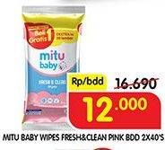 Promo Harga MITU Baby Wipes Fresh & Clean Pink Blooming Cherry 50 pcs - Superindo