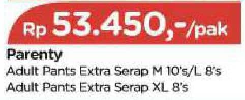 Promo Harga Parenty Softness Of Love Adult Diapers Pants XL8 8 pcs - TIP TOP