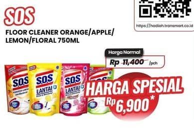 Promo Harga SOS Pembersih Lantai Apple, Floral Breeze, Orange 750 ml - Carrefour