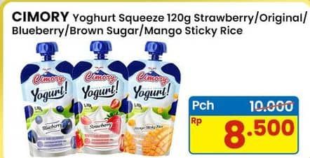 Promo Harga Cimory Squeeze Yogurt Strawberry, Original, Blueberry, Brown Sugar, Mango Sticky Rice 120 gr - Indomaret