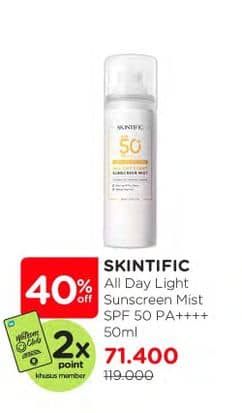 Promo Harga Skintific All Day Light Sunscreen Mist SPF 50 PA++++ 50 ml - Watsons