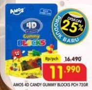 Promo Harga Amos 4D 3D+Delicious Candy Gummy 72 gr - Superindo