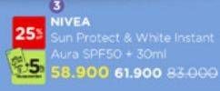 Promo Harga Nivea Sun Face Serum Protect & White SPF 50+ Instant Aura 30 ml - Watsons