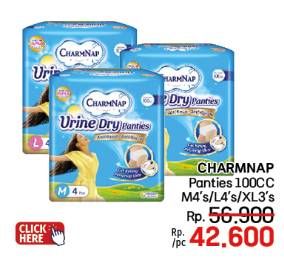 Promo Harga Charmnap Urine Dry Panties 100cc L4, M4, XL3 3 pcs - LotteMart