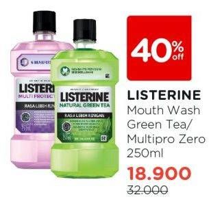 Promo Harga Listerine Mouthwash Antiseptic Natural Green Tea, Multi Protect Zero 250 ml - Watsons