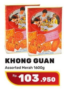 Promo Harga Khong Guan Assorted Biscuit Red Persegi 1600 gr - Yogya