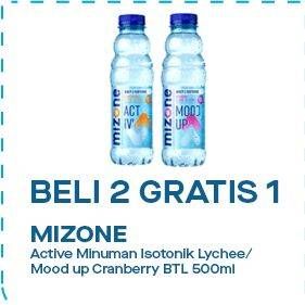 Promo Harga Mizone Minuman Bernutrisi Active Lychee Lemon, Mood Up Cranberry 500 ml - Indomaret
