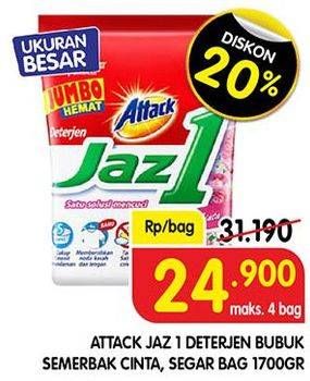 Promo Harga ATTACK Jaz1 Detergent Powder Pesona Segar, Semerbak Cinta 1700 gr - Superindo