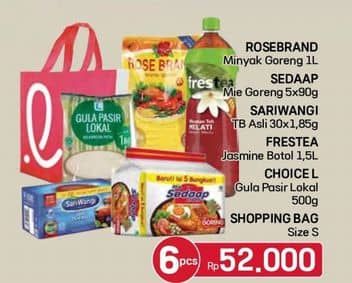 Promo Harga Rose Brand Minyak Goreng/Sedaap Mie Goreng/Frestea Minuman Teh/Choice L Gula Pasir/Shopping Bag/Sariwangi Teh Celup  - LotteMart