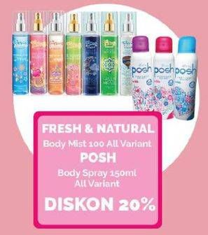 Promo Harga Fres & Natural Body Mist 100 all Variant, Posh Body Spray 150 ml All variant   - Yogya