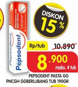 Promo Harga PEPSODENT Pasta Gigi Pencegah Gigi Berlubang 190 gr - Superindo