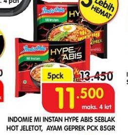 Promo Harga INDOMIE Hype Abis Seblak Hot Jeletot, Ayam Geprek per 5 pcs 85 gr - Superindo