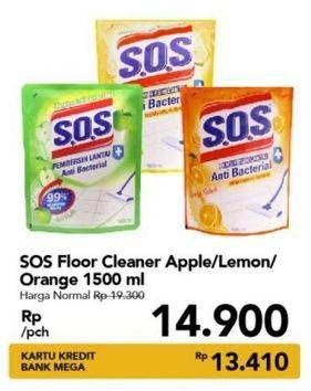 Promo Harga SOS Pembersih Lantai Apple, Lemon, Orange 1500 ml - Carrefour