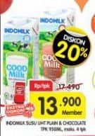 Promo Harga Indomilk Susu UHT Full Cream Plain, Cokelat 950 ml - Superindo