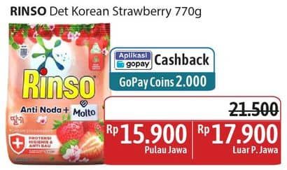 Promo Harga Rinso Anti Noda Deterjen Bubuk + Molto Korean Strawberry 700 gr - Alfamidi