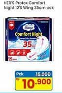 Promo Harga Hers Protex Comfort Night Wing 35cm 12 pcs - Indomaret