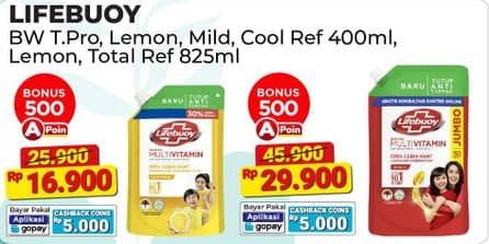 Promo Harga Lifebuoy Body Wash Total 10, Lemon Fresh, Mild Care, Cool Fresh 400 ml - Alfamart