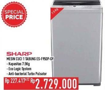 Promo Harga Sharp ES-F950P-GY | Washing Machine 7500 gr - Hypermart