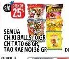 Promo Harga CHIKI BALLS Chicken Snack 10gr/TAO KAE NOI Products 36gr/CHITATO Snack Potato Chips 68gr  - Hypermart
