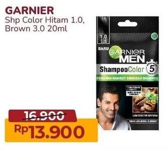 Promo Harga GARNIER MEN Shampoo Color Hitam Alami, Coklat Kehitaman 10 ml - Alfamart