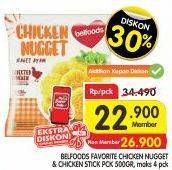 Promo Harga BELFOODS Nugget Chicken Nugget, Chicken Nugget Stick 500 gr - Superindo