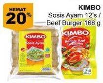 Promo Harga KIMBO Sosis Ayam 12Pcs/Beef Burger 168gr  - Giant
