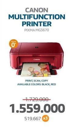 Promo Harga Canon Pixma MG3670 Multifunction Printer  - Electronic City