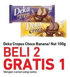 Promo Harga DUA KELINCI Deka Crepes Choco Banana, Choco Nut 100 gr - Carrefour