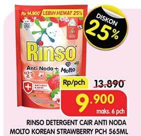 Promo Harga Rinso Liquid Detergent + Molto Korean Strawberry 565 ml - Superindo