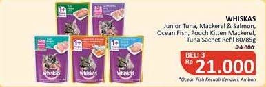 Promo Harga WHISKAS Makanan Kucing Junior Tuna, Mackerel Salmon, Ocean Fish, Kitten Mackerel, Tuna 85 gr - Alfamidi