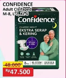 Promo Harga Confidence Adult Classic Night Ekstra Serap & Kering L7, M8, XL6 6 pcs - Alfamart