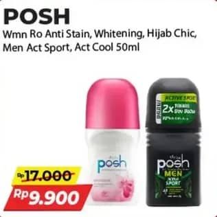 Promo Harga Posh Deo Roll On Anti Stain, Whitening, Hijab Refreshing Green 50 ml - Alfamart
