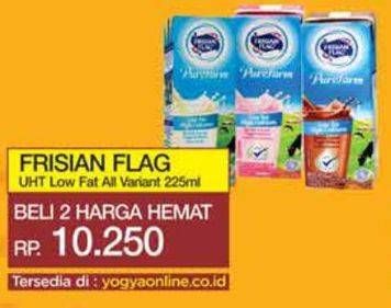 Promo Harga Frisian Flag Susu UHT Purefarm Low Fat, Low Fat Chocolate, Low Fat French Vanilla, Low Fat Strawberry 225 ml - Yogya