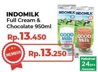 Promo Harga INDOMILK Susu UHT Cokelat, Full Cream Plain 950 ml - Yogya