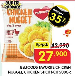 Promo Harga Belfoods Nugget Chicken Nugget, Chicken Nugget Stick 500 gr - Superindo