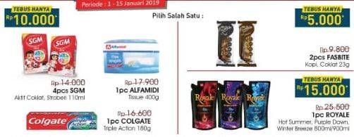 Promo Harga Tebus Murah FASTBITE Healthy Cereal  Bar/ SGM Aktif / ROYALE Parfume/ COLGATE Pasta Gigi / ALFAMIDI Tissue  - Alfamidi