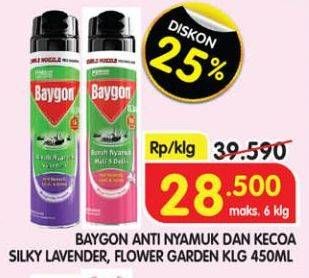 Promo Harga Baygon Insektisida Spray Silky Lavender, Flower Garden 450 ml - Superindo
