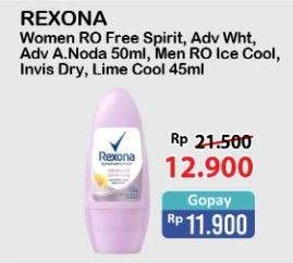 Promo Harga REXONA Deo Roll On Free Spirit, Advance White, Advance Anti Noda 50ml / Men Deo Roll On Ice Cool, Invisible Dry, Lime Cool 45ml  - Alfamart